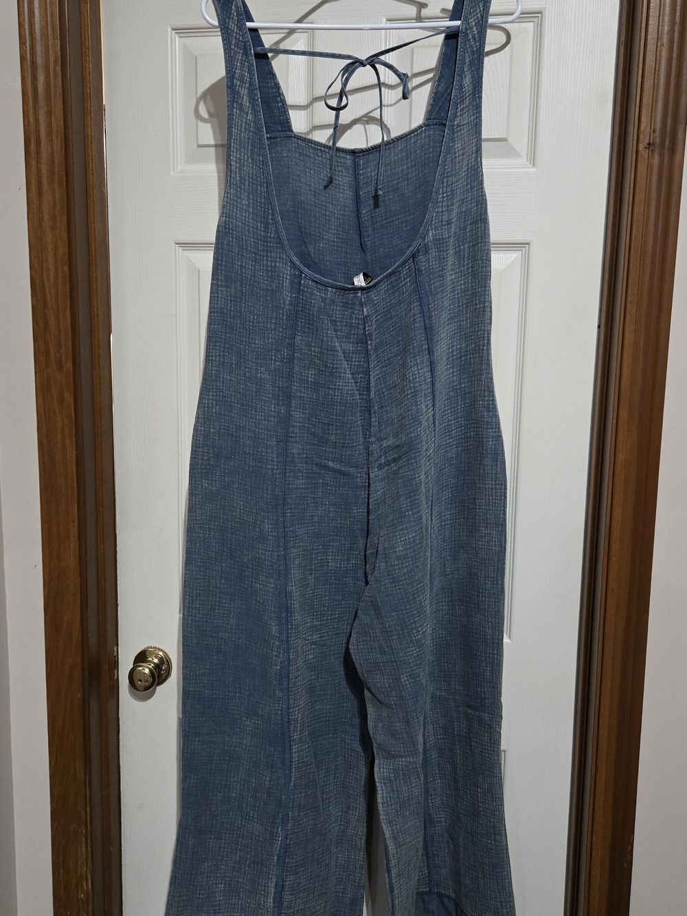 Zenana Outfitters Washed Blue Linen-Blend Wide-Leg Jumpsuit - Picture 2 of 3
